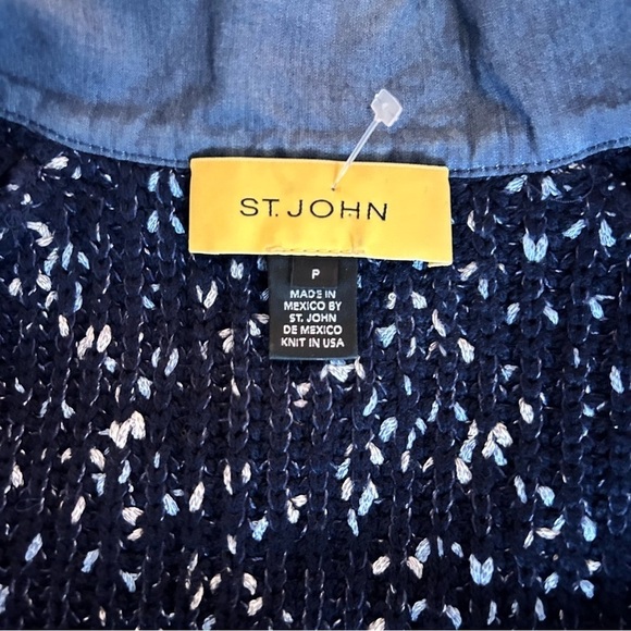 ST JOHN Mixed Media Santana Knit and Chambray Trimmed Zippered Jacket Size S - Picture 9 of 13